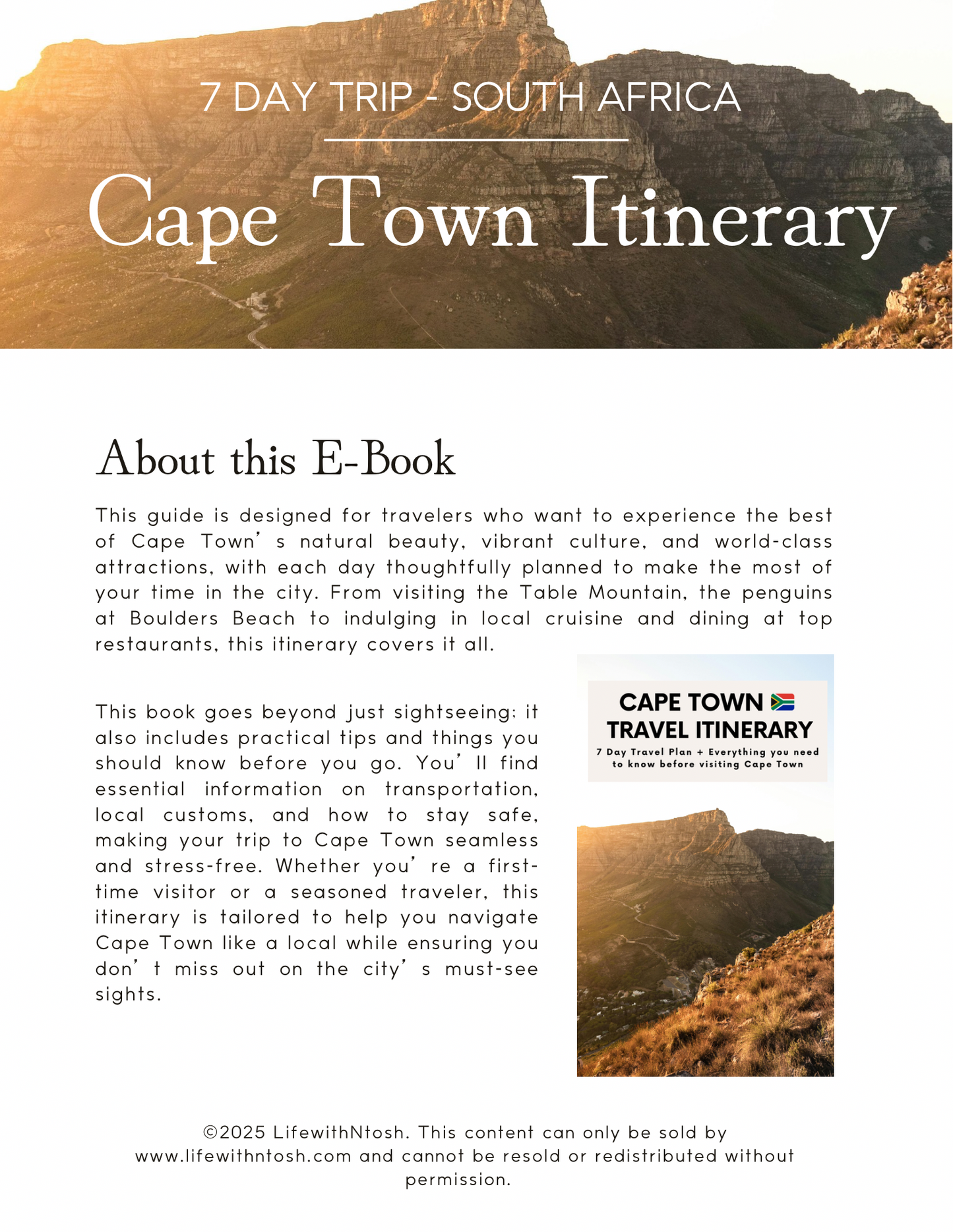 E-Book: Ultimate 7-Day Cape Town Travel Itinerary & Guide (Instant Download)